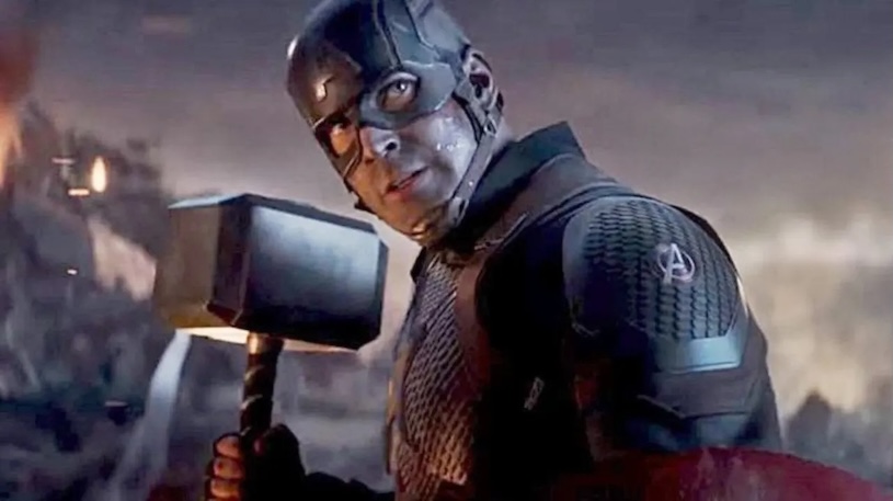 What a great moment.
No joke. Chris Evans as Captain America in Endgame holding Thor's hammer in close-up