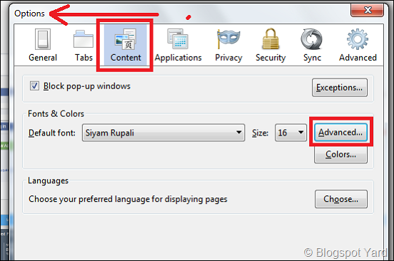 firefox options for bangla font problem