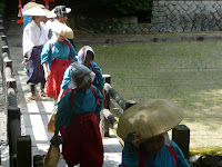 早乙女ら五穀豊穣を祈って田植がすすめられご苦労さんでした