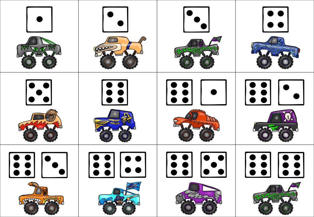 http://www.teacherspayteachers.com/Product/Monster-Truck-Matching-with-numbers-tens-frames-and-dice-faces-1348505