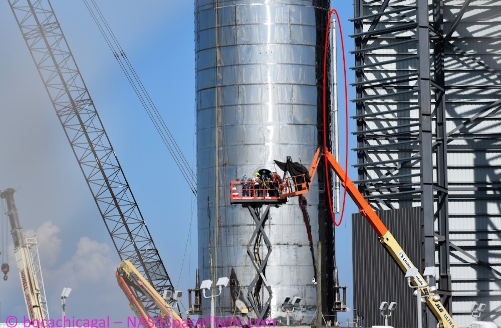 Fin hinge attached to SpaceX Starship Mk 1 (photo by BocaChicaGal)