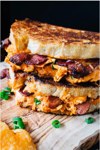 Hot buffalo chicken and bacon grilled cheese