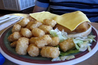 JandD's double fish sandwich with Tater Tots