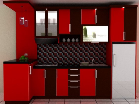 Contoh desain dapur warna merah