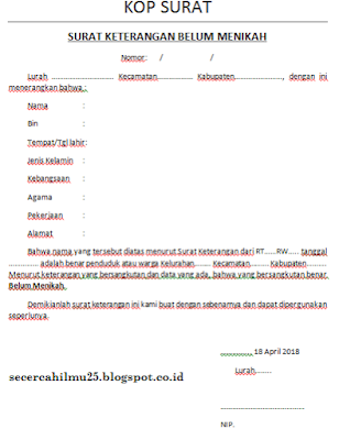  postingan kali ini admin ingin berbagi informasi mengenai contoh format surat dalam hal i Contoh Format Surat Keterangan Belum Menikah
