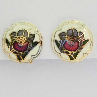 Small button Cloisonne clip earrings