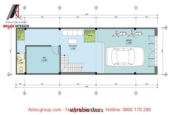 Bản vẽ thiết kế nhà ống lệch tầng 3 tầng