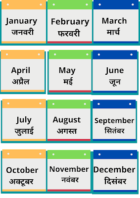 12 Months Name in Hindi - English : महीनों के नाम