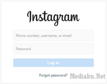 Tampilan Login Instagram Komputer