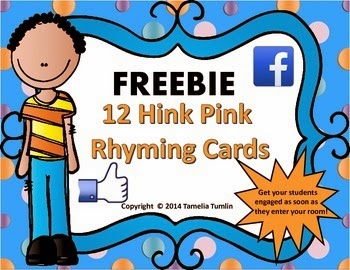 http://www.teacherspayteachers.com/Product/FREEBIE-Hink-Pink-Challenge-Task-Cards-Grades-3-5-Facebook-Theme-1333009