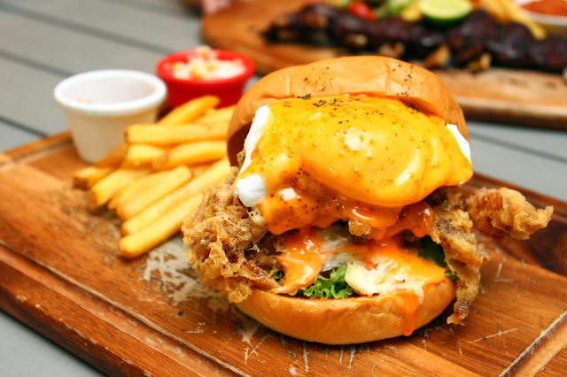 buns and meat soft shell crab burger