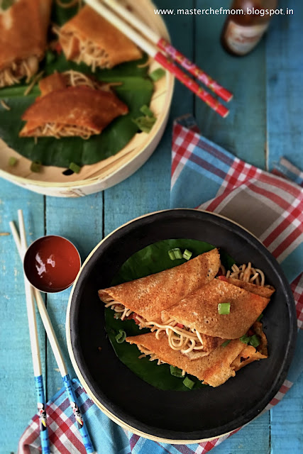 Schezwan Dosa | Bombay Style Schezwan Dosa | Dosa With Chow Mein Noodle Stuffing|