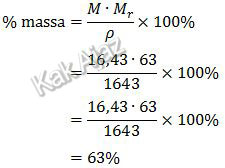 %massa asam nitrat 16,43 M dan massa jenis 1,643 g/mL