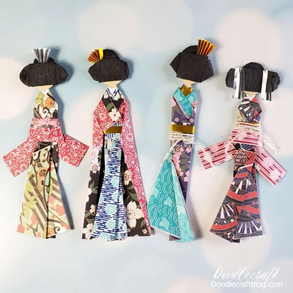 These adorable layered geisha girls are the perfect handmade gift tags, bookmarks or even wall art.