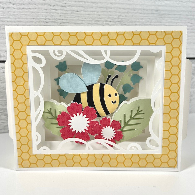 Shadowbox Bee Card made with a Lori Whitlock cutting file