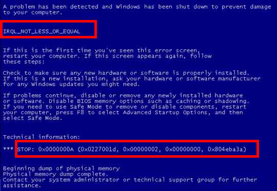 How To Solve Blue Screen Error in Window XP and Window 7