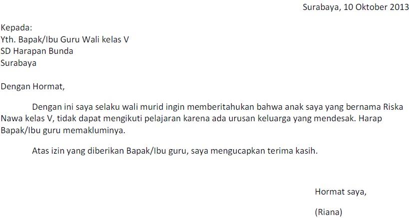 Contoh Surat Izin Tidak Masuk Sekolah - ContohSuratmu.com