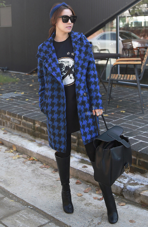 High Neck Houndstooth Coat