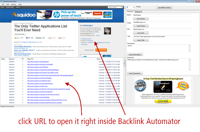 Backlink Automator  friendly user interface