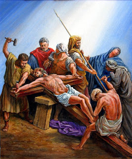  Image of Soldiers nailing Jesus Christ's feet and hands to the Cross