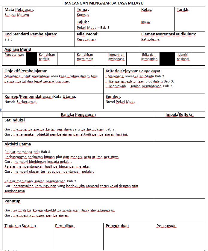 RPH KSSM Bahasa Melayu Pelari Muda 3