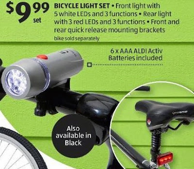 Aldi ad for Bikemate bicycle LED light set