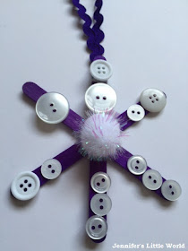 Lollipop stick and button snowflake Christmas decoration