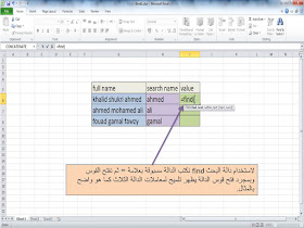 شرح استخدام الدالة find فى برنامج الاكسل excel