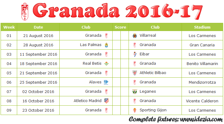 Download Jadwal Granada CF 2016-2017 File JPG - Download Kalender Lengkap Pertandingan Granada CF 2016-2017 File JPG - Download Granada CF Schedule Full Fixture File JPG - Schedule with Score Coloumn