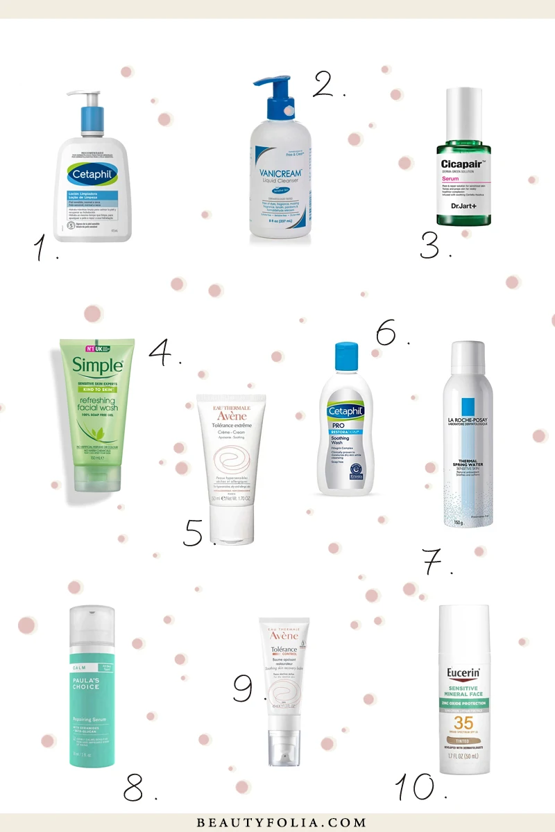 collage with top  10 products for sensitive skin