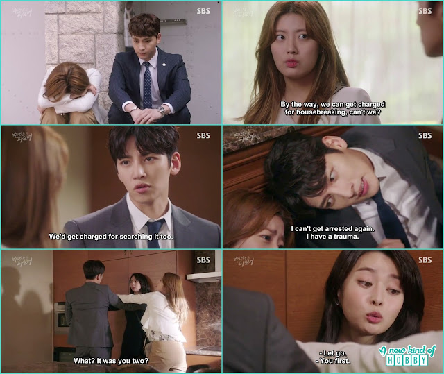 ji wook and bong hee caught hiding at the crime scene by yoo jung - Suspicious Partner: Episode 13 & 14 korean Drama