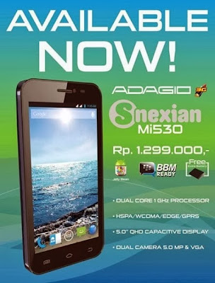 S-Nexian Mi530 Adagio, Spesifikasi, Harga HP Android, Dual Core, Layar 5 Inci Harga 1 Jutaan