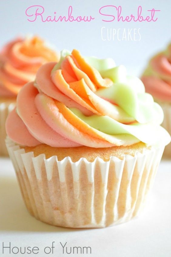 Rainbow Sherbet Cupcakes. Made with real rainbow sherbet!! Tastes like the real thing! Made by House of Yumm