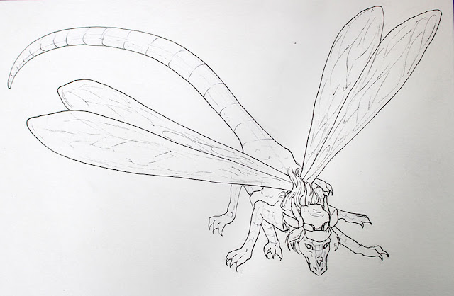 commission d'un dragon libelule "dragonfly" - encrage