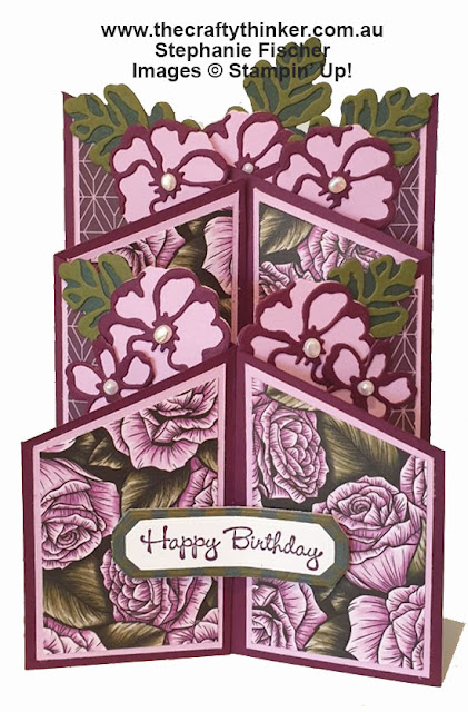 www.thecraftythinker.com.au, Cascade Card, Sale-A-Bration 2023, Favoured Flowers DSP, Free patterned paper, Stephanie Fischer, Stampin' Up Demonstrator, Australia