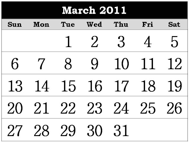 calendar for 2011 march. monthly calendar march 2011.