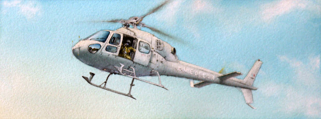 Aquarelle, Hélicoptères, AS-555, Fennec, EH 05/067 Alpilles