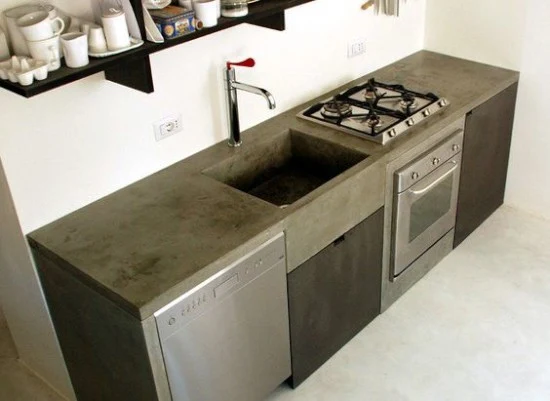 gambar inspiratif meja dapur cor dengan beton ekspos