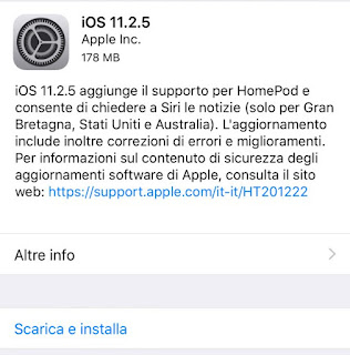 Apple rilascia iOS 11.2.5