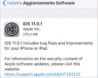 Apple rilascia iOS 11.0.1