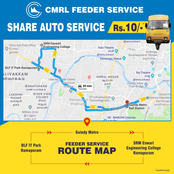 Chennai Metro - Guindy Metro Share Auto Route, Timing, Fare & More