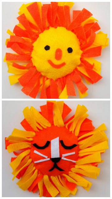 Cute summer kids fabric craft- super easy and cute no sew lion and felt pillows