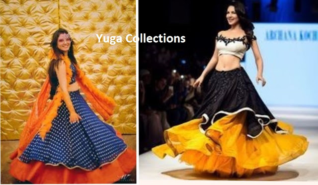 Contrast Color Layered Lehengas