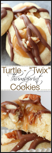 TURTLE-TWIX THUMBPRINT COOKIES