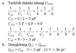 Menghitung muatan kapasitor dari rangkaian gabungan