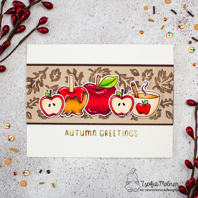 Apple Filled Autumn Greetings by Zsofia Molnar | Autumn Apples Stamp Set, Fall Leaves Hot Foil Plate and Autumn Greetings Hot Foil Plates by Newton's Nook Designs #newtonsnook #handmade