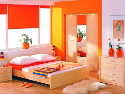 orange bedroom with orange furniture