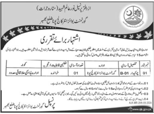 Govt Boys Inter College Security Jobs In Bhimber 2024