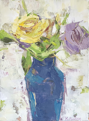 Flowers Painting of two roses, one yellow, one lavender by Karri Allrich