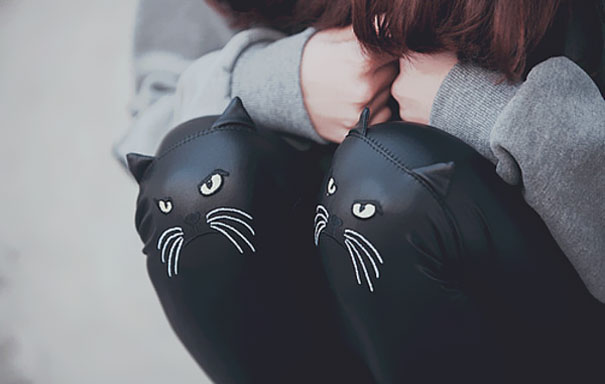 Cat Face Leather Leggings